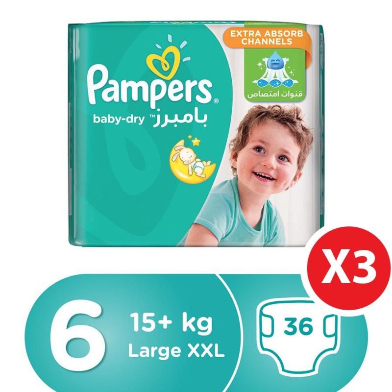 Pampers baby-dry, Size 6, XXLarge, 15+ kg, 108 Diapers