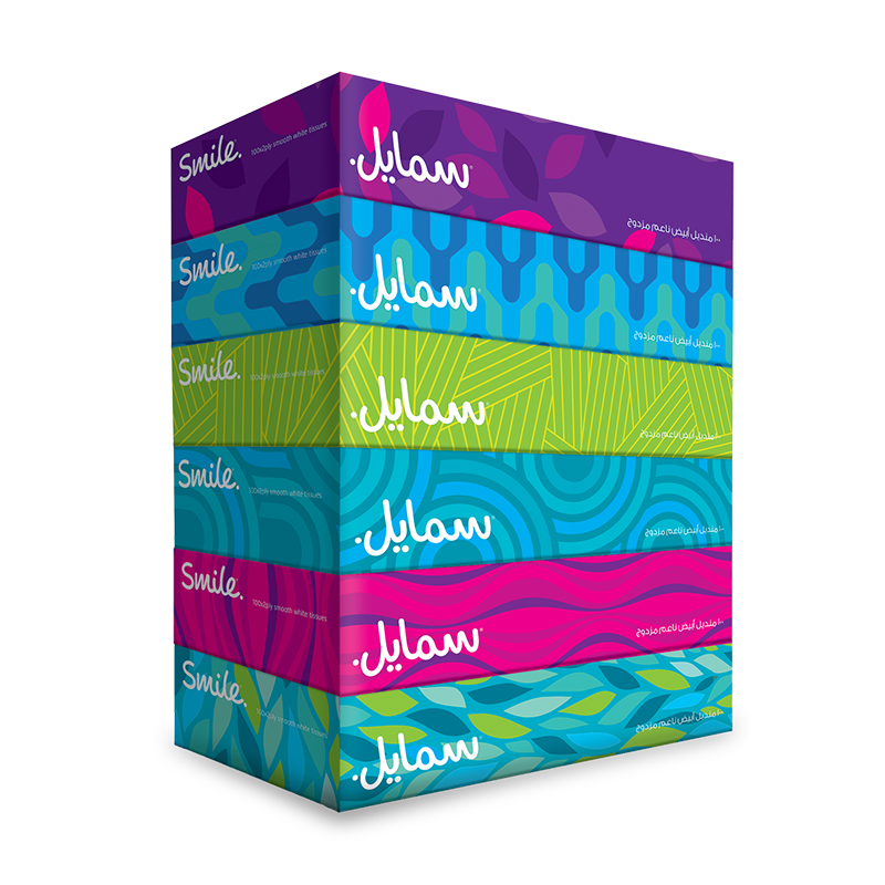 Smile, facial tissues, 100 sheets, white tissues, pack of 6, 600 tissues
