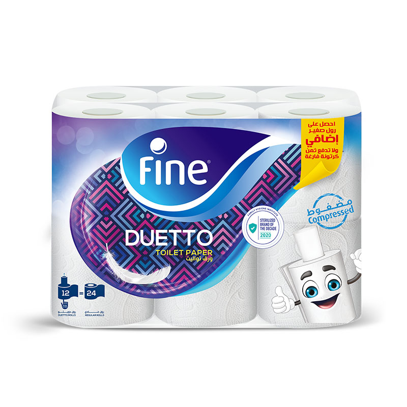 Fine, toilet paper smart duetto, 340 sheets 2 plies, 12 rolls