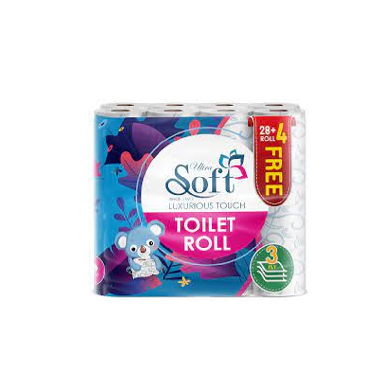 Soft toilet paper 3 ply 28+4 rolls