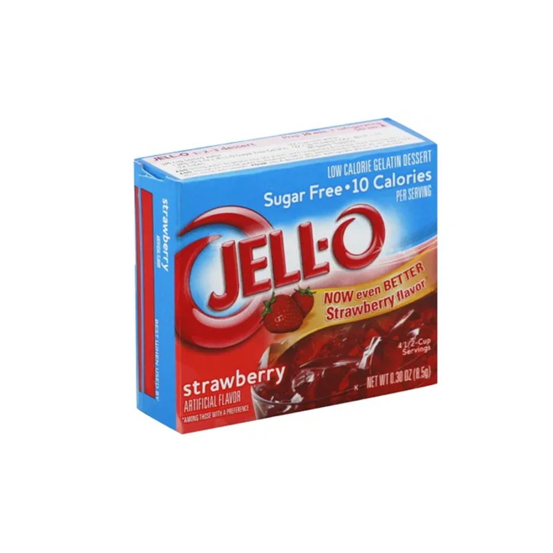 Jello strawberry gelatin dessert mix boxes
