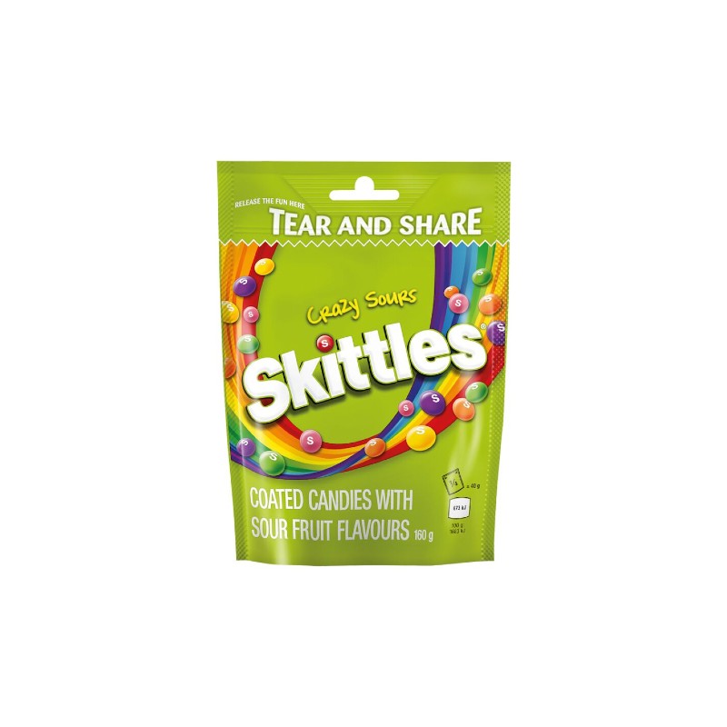 Skittles Candy In Sugar Wrap Crazy Sours 160g