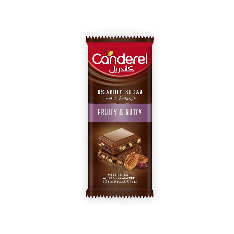 Canderel chocolate with milk, raisins and almonds without sugar 100g