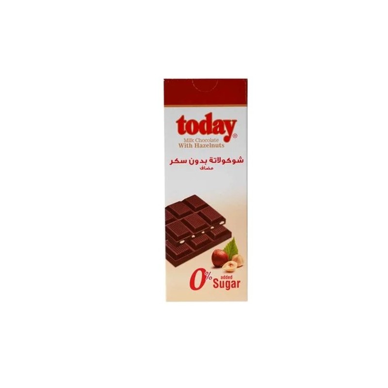 Today chocolate with milk and hazelnuts without added sugar 65 g